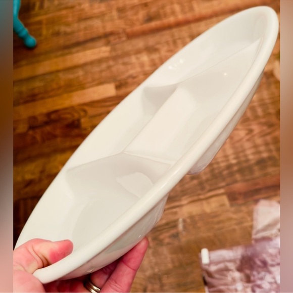 14”x10” White Oval Divided Serving Platter hors d'oeuvres Tray Appetizer Dish - Picture 3 of 5